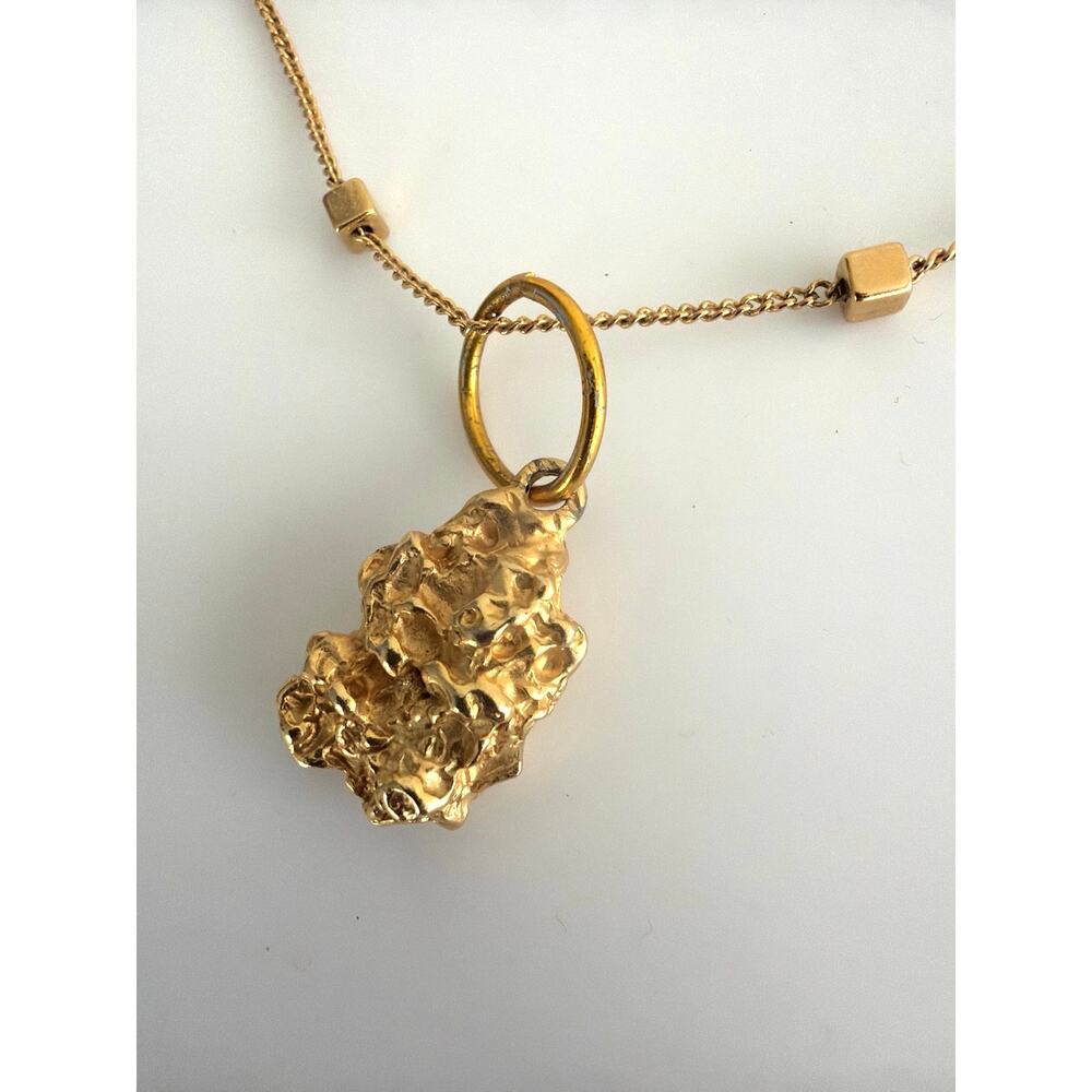 Vintage Trifari Necklace 80s Modernist Brutalist Gold Tone Nugget Pendant 18"